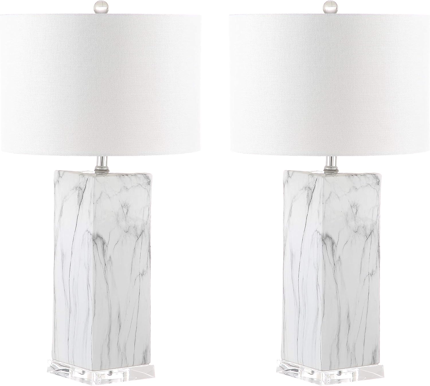 SAFAVIEH Lighting Collection Olympia Black/White 29-inch Table Lamp Set of 2 with USB Charging Port (LED Bulbs Included)