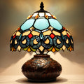 Small Tiffany Table Lamp, 10X10X11 Inch Mini Stained Glass Mushroom Desk Light Memory Sympathy Ceramic lamp (Sapphire Style)