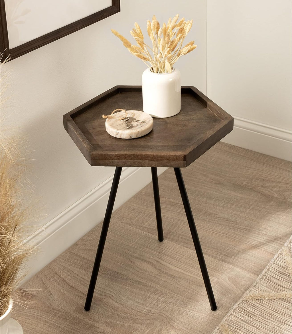 Kate and Laurel Kashvi Modern Side Table; 17 x 15 x 20; Graywash; Decorative Farmhouse Hexagon Bedroom Nightstand Table for Storage and Display