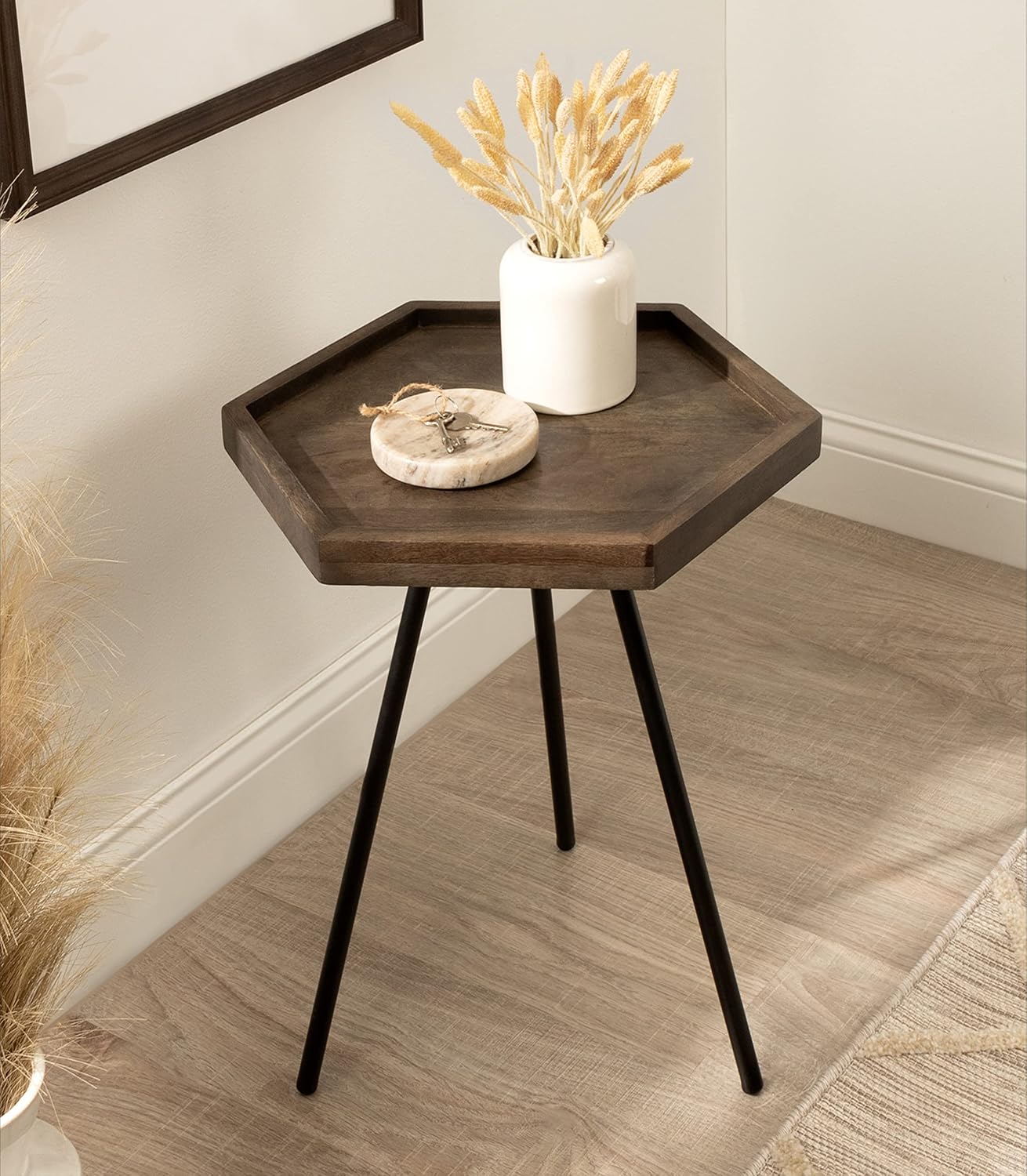 Kate and Laurel Kashvi Modern Side Table; 17 x 15 x 20; Graywash; Decorative Farmhouse Hexagon Bedroom Nightstand Table for Storage and Display