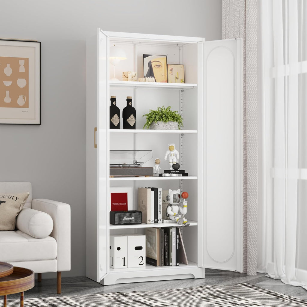 Metal Storage Cabinet with 4 Adjustable Shelves, 71' Tall Kitchen Pantry Cabinet with Doors, White Pantry Cabinets, Utility Large Cupboard, Storage Cabinets for Kitchen, Living Room, Dining