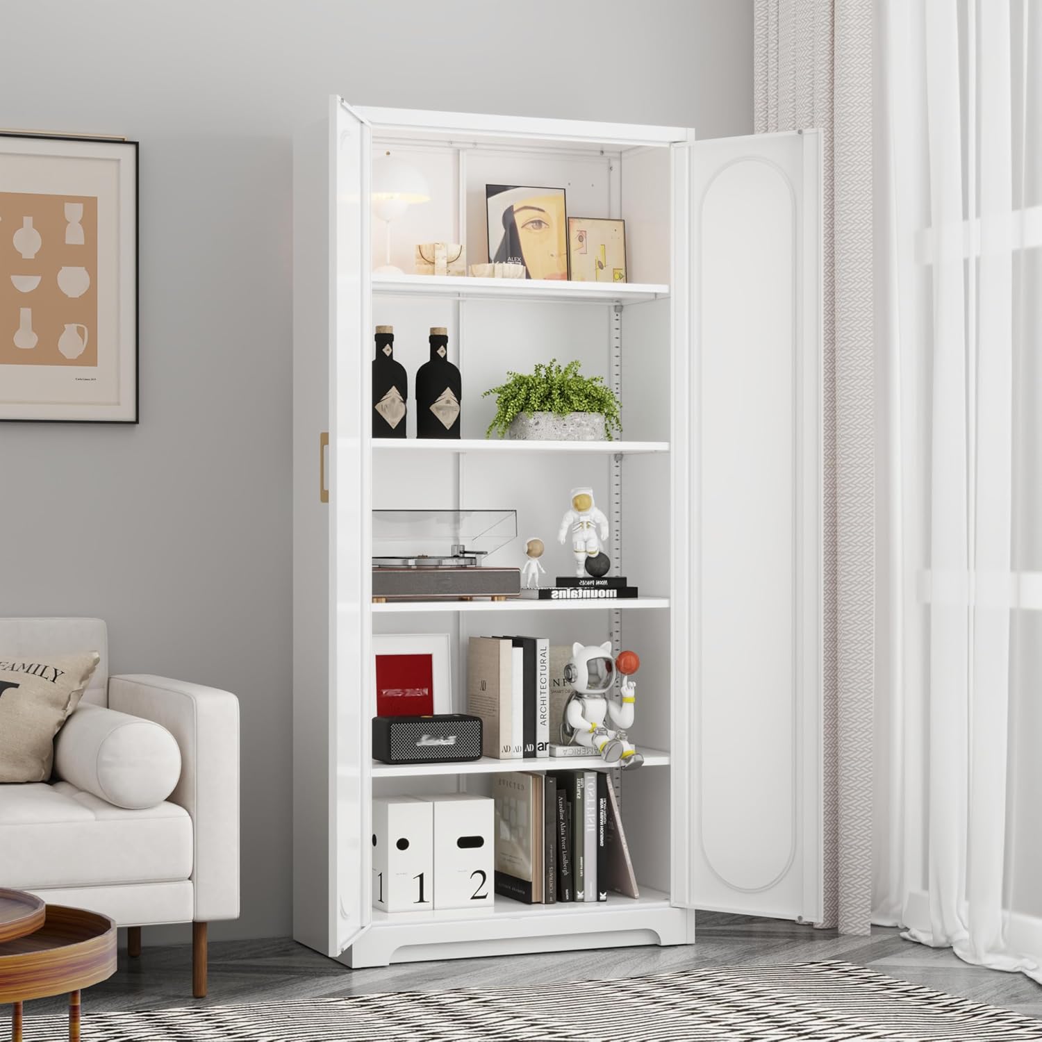 Metal Storage Cabinet with 4 Adjustable Shelves, 71' Tall Kitchen Pantry Cabinet with Doors, White Pantry Cabinets, Utility Large Cupboard, Storage Cabinets for Kitchen, Living Room, Dining