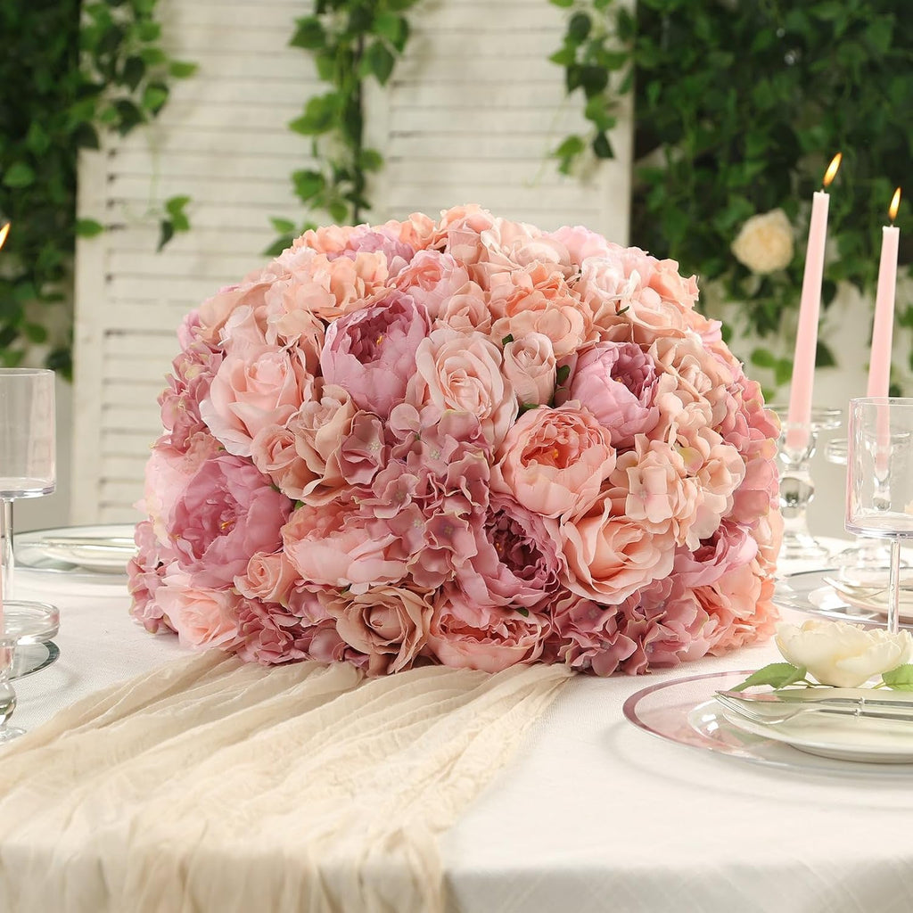 Efavormart 20 inch Blush Pre-Arranged Artificial Rose Flower Ball, Large High-Density Silk Rose Centerpiece Arrangement for Grand Wedding Staging and Floor Vases