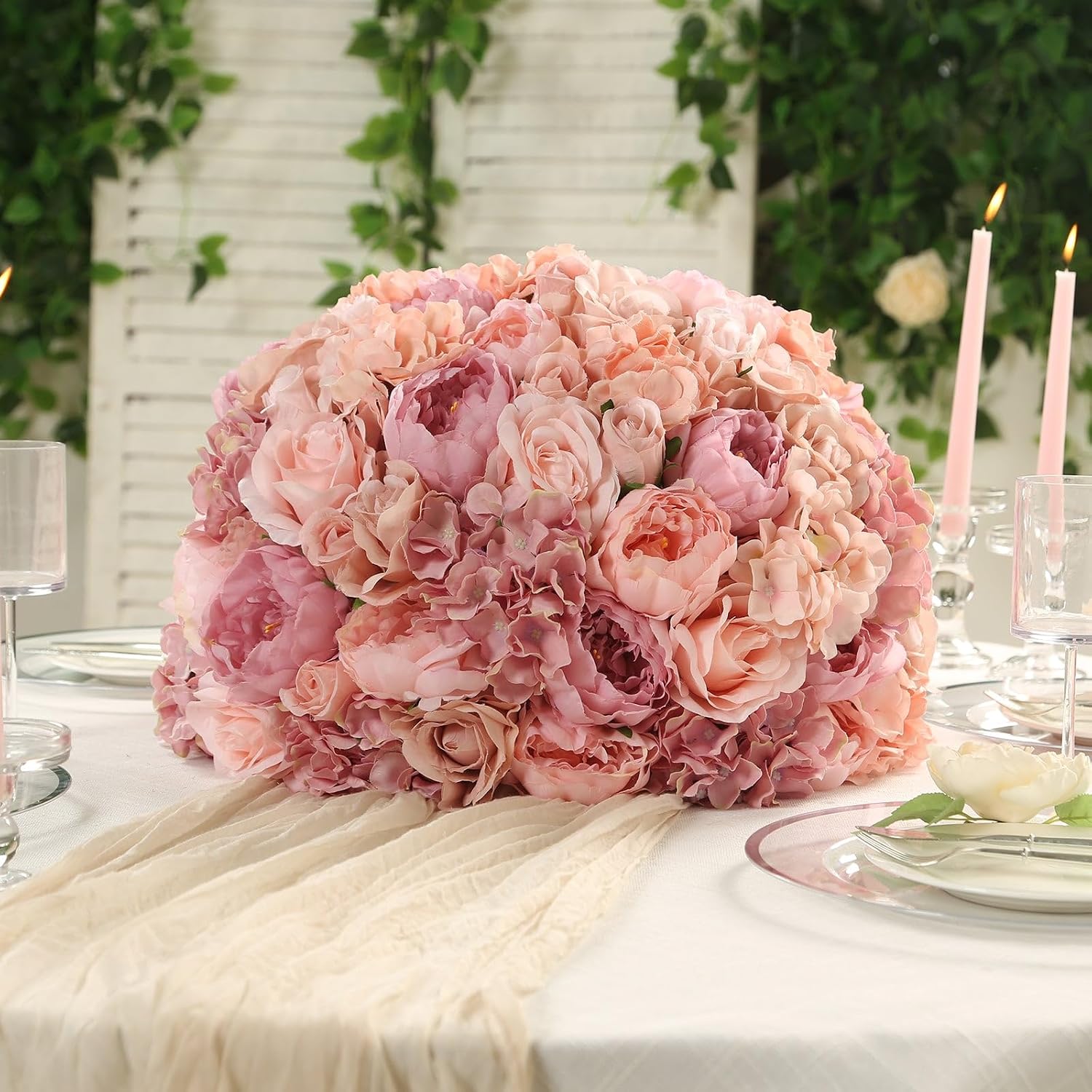 Efavormart 20 inch Blush Pre-Arranged Artificial Rose Flower Ball, Large High-Density Silk Rose Centerpiece Arrangement for Grand Wedding Staging and Floor Vases