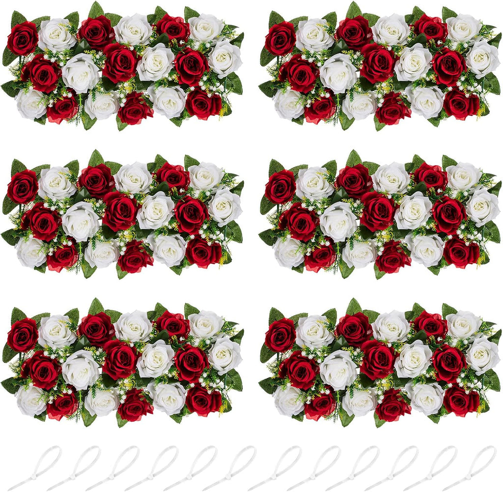 NUPTIO Flower Wedding Centerpieces for Tables - 6 Pcs 19.6in Long Burgundy & White Artificial Flower Arrangement for Dining Table Centerpiece- Fake Rose Arrangements for Weddings Birthday Party Decor