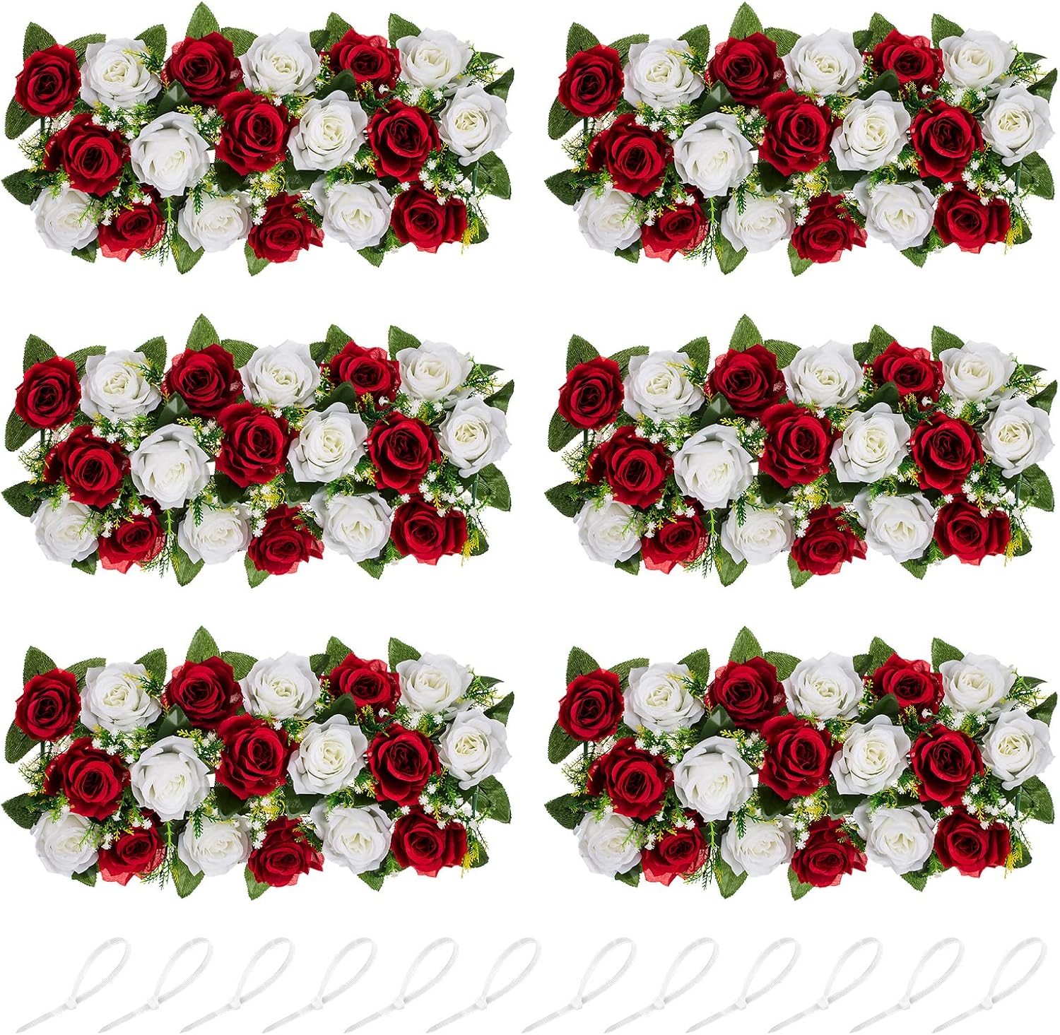 NUPTIO Flower Wedding Centerpieces for Tables - 6 Pcs 19.6in Long Burgundy & White Artificial Flower Arrangement for Dining Table Centerpiece- Fake Rose Arrangements for Weddings Birthday Party Decor