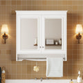 Merax 3-in-1 Bathroom Mirror Cabinet with Adjustable Shelves, Soft Close Doors & Towel Bar, 30' Wall Mounted Medicine Cabinet with High-Definition Mirror, Versatile Storage for Vanity, Bedroom, White