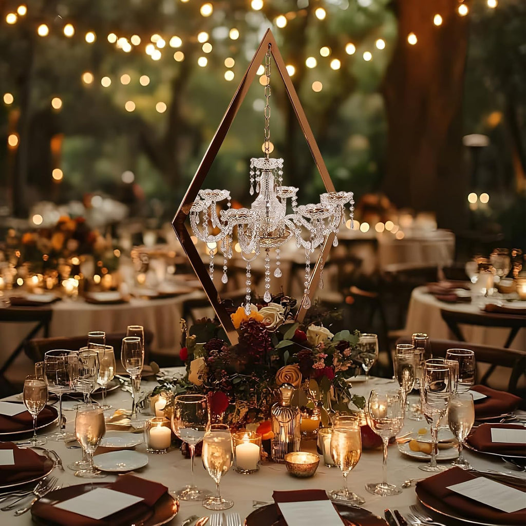45' Gold Wedding Candelabra Set of 4 | Tall Crystal-Accent Centerpieces with Acrylic Diamond Drops for Reception Tables, Party Decor, Elegant Dining & Events