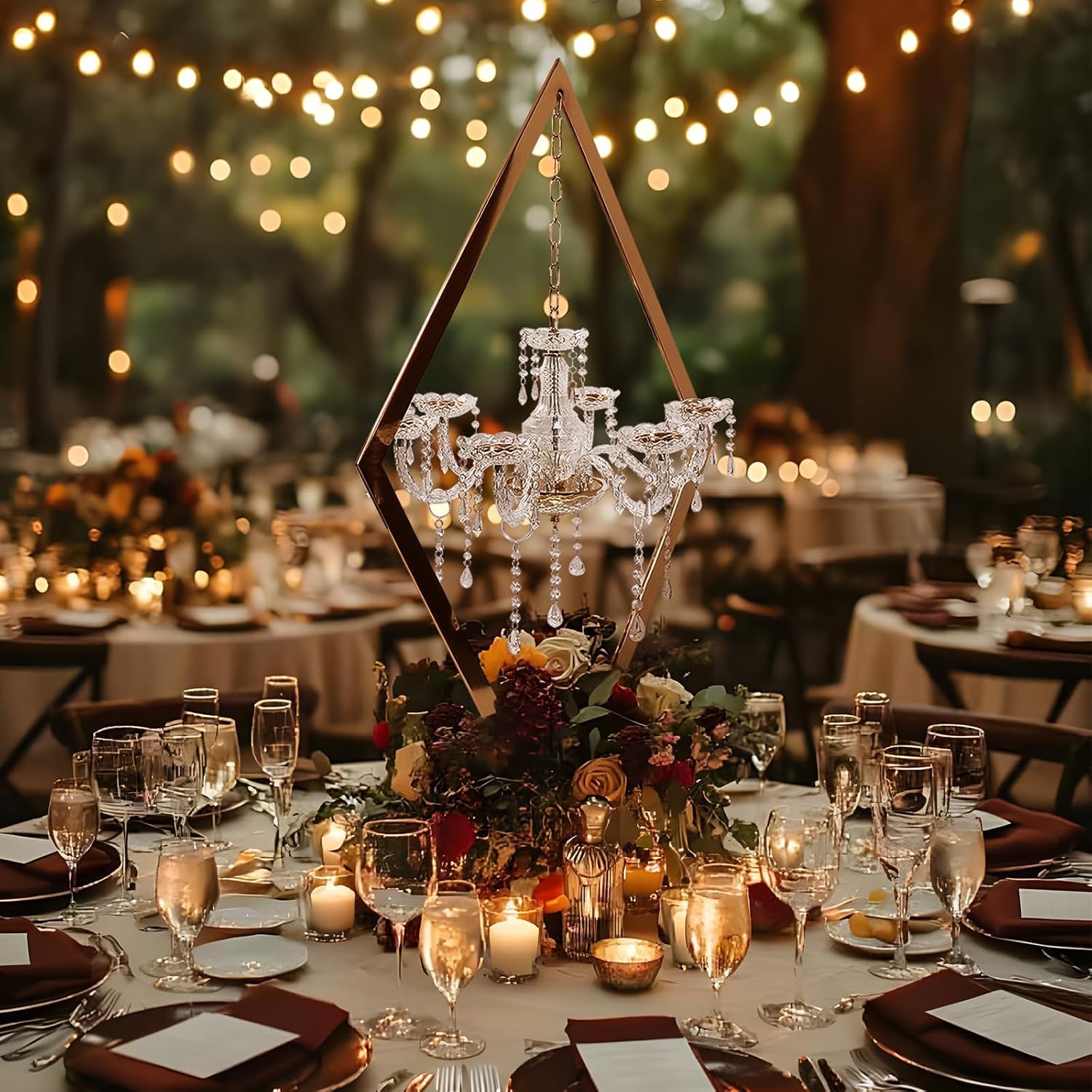 45' Gold Wedding Candelabra Set of 4 | Tall Crystal-Accent Centerpieces with Acrylic Diamond Drops for Reception Tables, Party Decor, Elegant Dining & Events