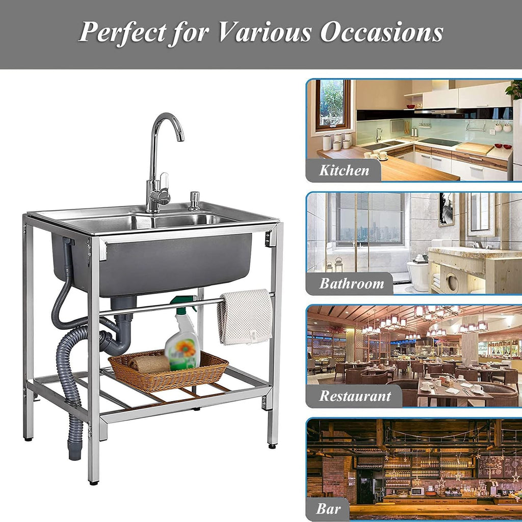 Free Standing Sink | Utility Prep Sinks | Single Bowl Sink | 1 Compartment Commercial Kitchen Sink | Extra-Deep Laundry Tub | Heavy Duty Slop Sinks | 28x18.5x29.5inch