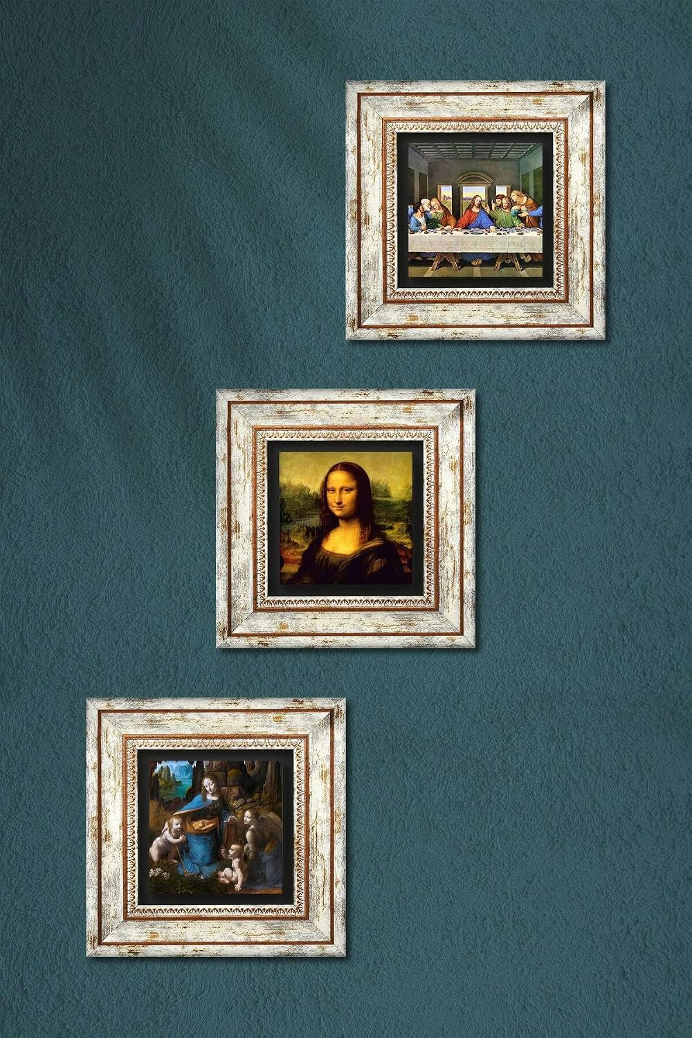 Stone Wall Art Set Framed Da Vinci's Last Supper, Virgin of the Rocks, Mona Lisa, Stone, White Color, Classic Theme, 3 Piece Set, Wall Decor - Multicolor, 20 cm