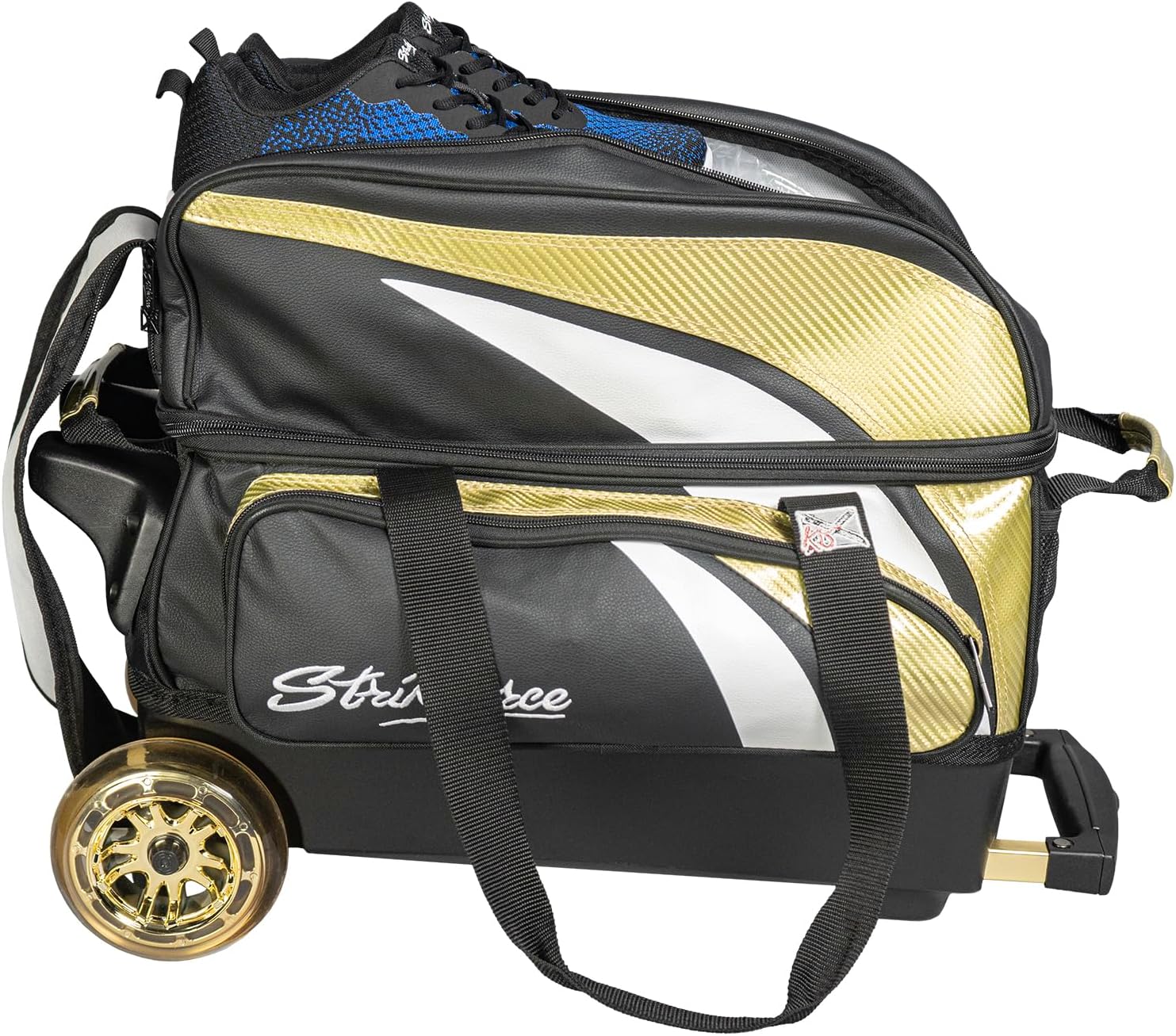 KR Strikeforce Cruiser Lux Double Bowling Ball Roller Bag with Upper Shoe Compartment and Side Accessory Pouch