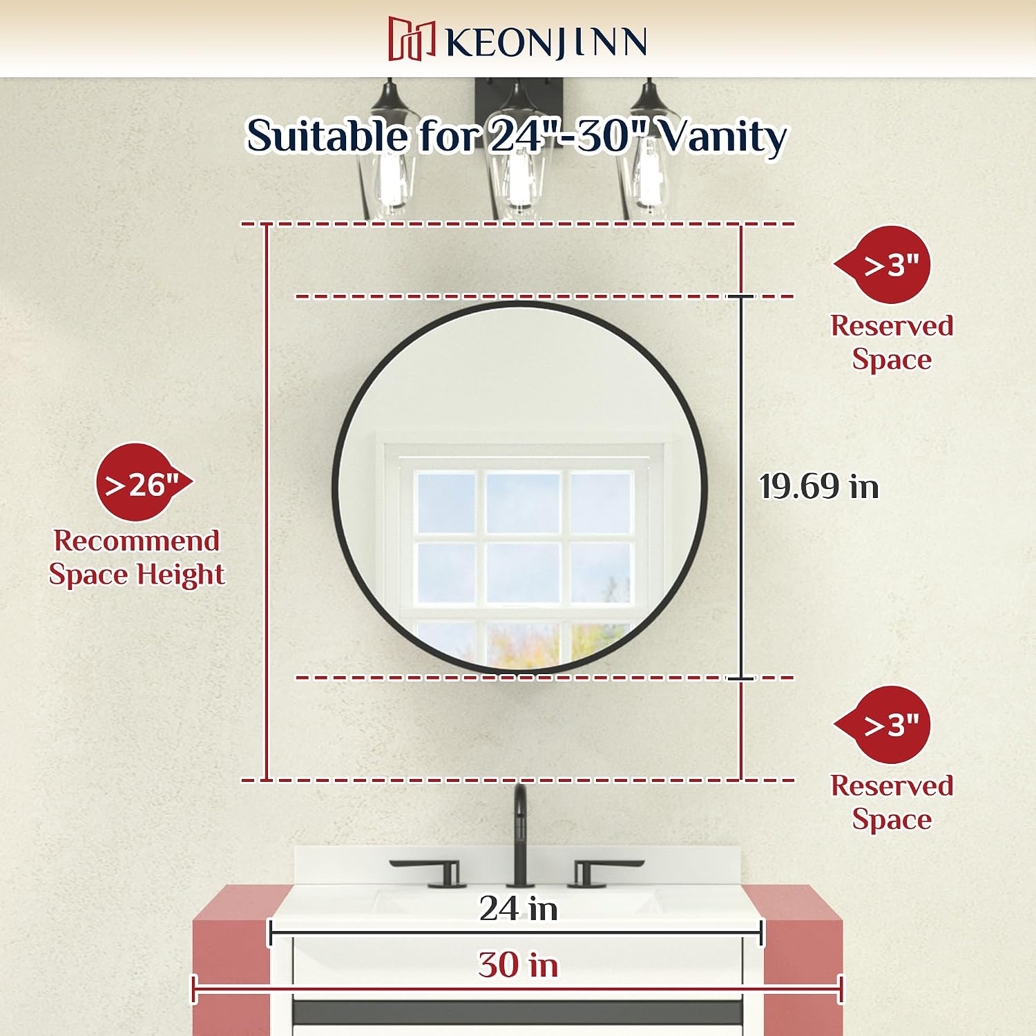 Keonjinn 20x20 Inch Round Gold Medicine Cabinet Mirror for Bathroom, Gold Surface Mount Medicine Cabinet with Mirror, Circular Framed Mirrored Medicine Cabinets, Modern Cabinet with Vanity Mirrors