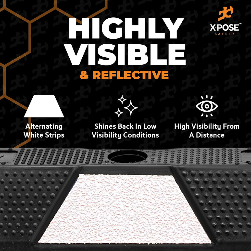 Xpose Safety 72' Heavy Duty Rubber Parking Stopper – Bulk Full Pallet 50 Pack Wheel Blocks for Garage, Driveway, or Ramp – Car Bumper Stop with White Reflective Strips – Removable Floor Mount