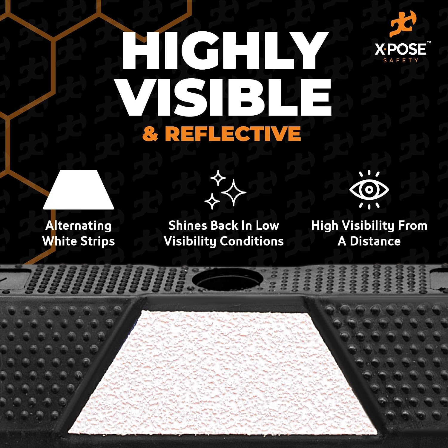 Xpose Safety 72' Heavy Duty Rubber Parking Stopper – Bulk Full Pallet 50 Pack Wheel Blocks for Garage, Driveway, or Ramp – Car Bumper Stop with White Reflective Strips – Removable Floor Mount