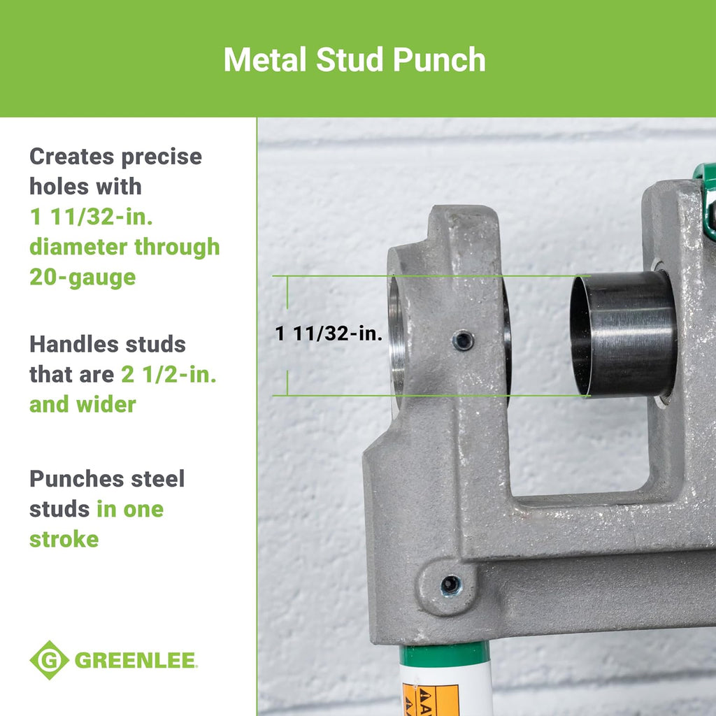 Greenlee 710 1-11/32' Manual Metal Stud Punch Tool with Aluminum Head and Contoured Handle, 1-11/32' Diameter Self-Stripping Stud Puncher