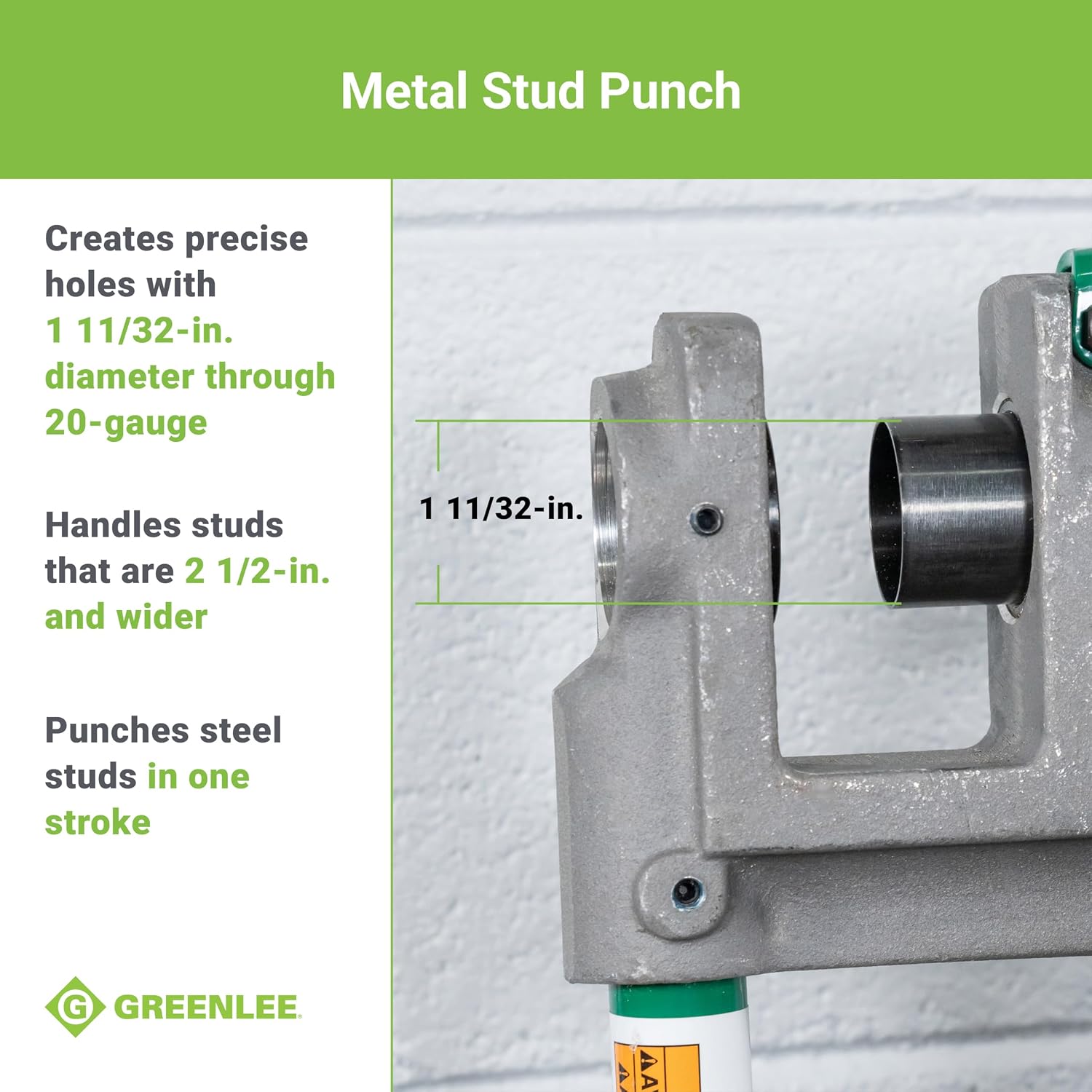 Greenlee 710 1-11/32' Manual Metal Stud Punch Tool with Aluminum Head and Contoured Handle, 1-11/32' Diameter Self-Stripping Stud Puncher