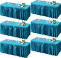 PARTISKY 6 Pack Turquoise Tablecloths for Rectangle Tables 6ft, Wrinkle Resistant Spandex Table Cover Fitted Stretch Table Cloth with Pleated Ruffle Skirts for Party Banquet Dining Birthday Wedding
