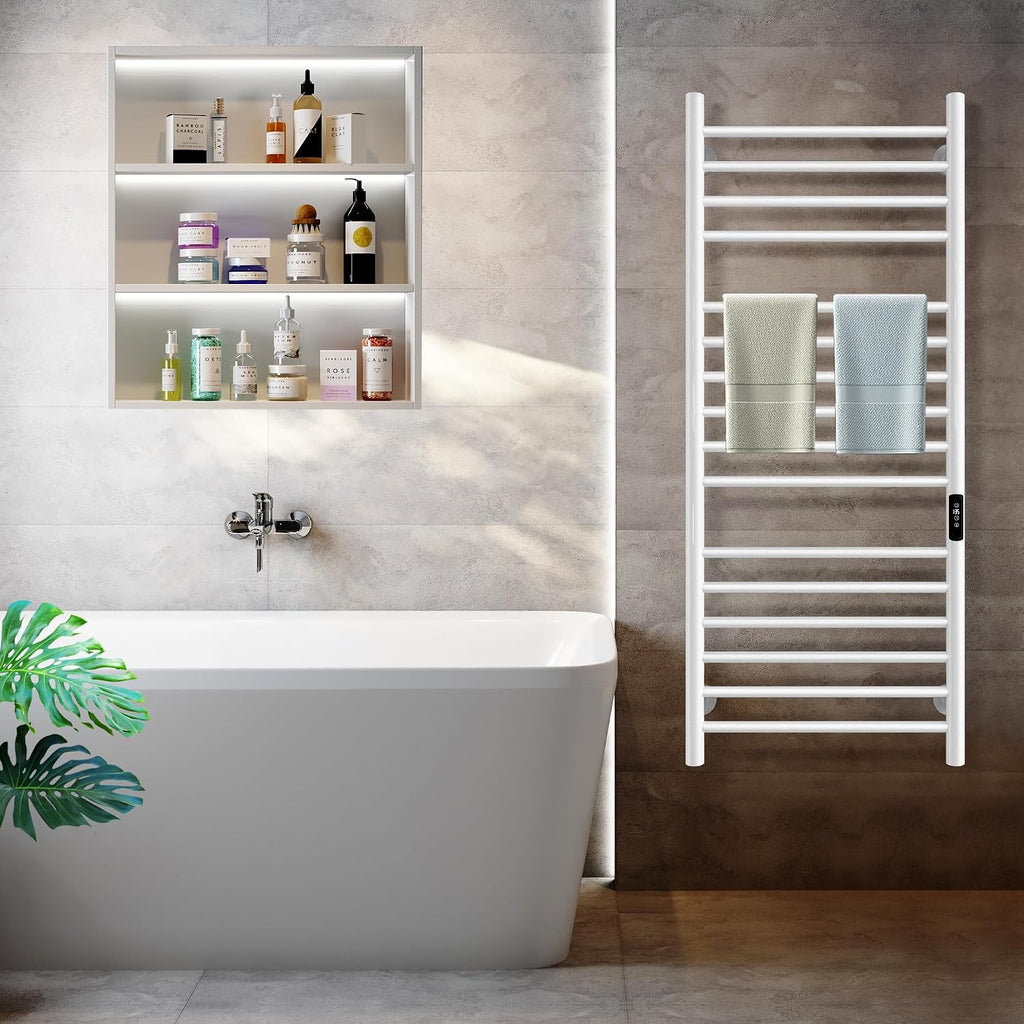 45.3'(L) x 19.5'(W) Wall Mounted Towel Warmer, Heated Towel Racks for Bathroom, Towel Dryer Heater, 16-Bars White, CSA Certified.
