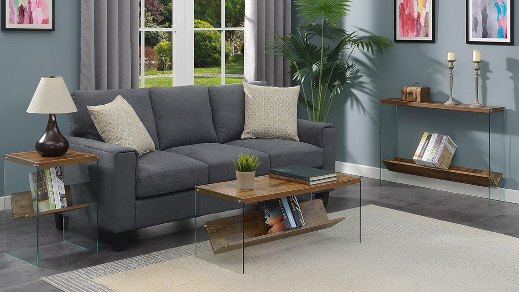 Convenience Concepts SoHo Glass Coffee Table 40' - Modern Living Room Table with Storage Shelf, Contemporary Coffee Table for Family Room, Barnwood