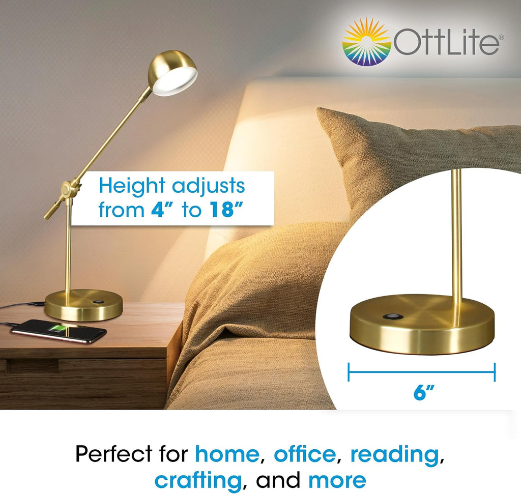 OttLite Direct LED Desk Lamp with USB Port - Modern, Adjustable, Desk Light