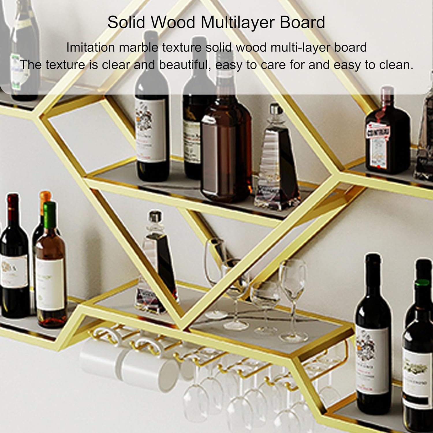Wine Rack Floating Bar Shelves Wall Mounted Liquor Shelf with LED Light Liquor Bottle Display Shelf with Wine Glass Rack for Liquor Bottles for Home Bar Living Room Restaurant Cafe Kitchen(Black,100cm