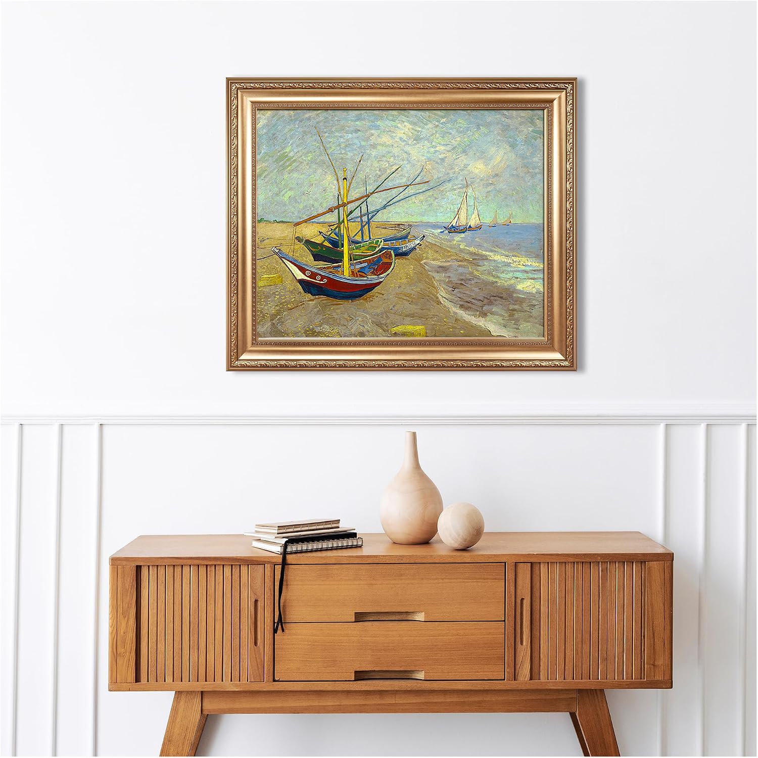 Boats at Saintes Maire by Vincent Van Gogh Framed Size:30x36 inches,Image Size:24x30 inches,Golden Frame The World Classic Art Reproductions,Wall Art for Home Decor