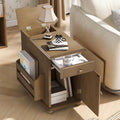 Multifunctional Vintage End Table Flip Top Side Table with USB Ports and 1 Drawer with Cup Holders, Sofa Side Narrow Table Nightstand with Bookshelf for Living Room Bedroom (Brown-5.8)