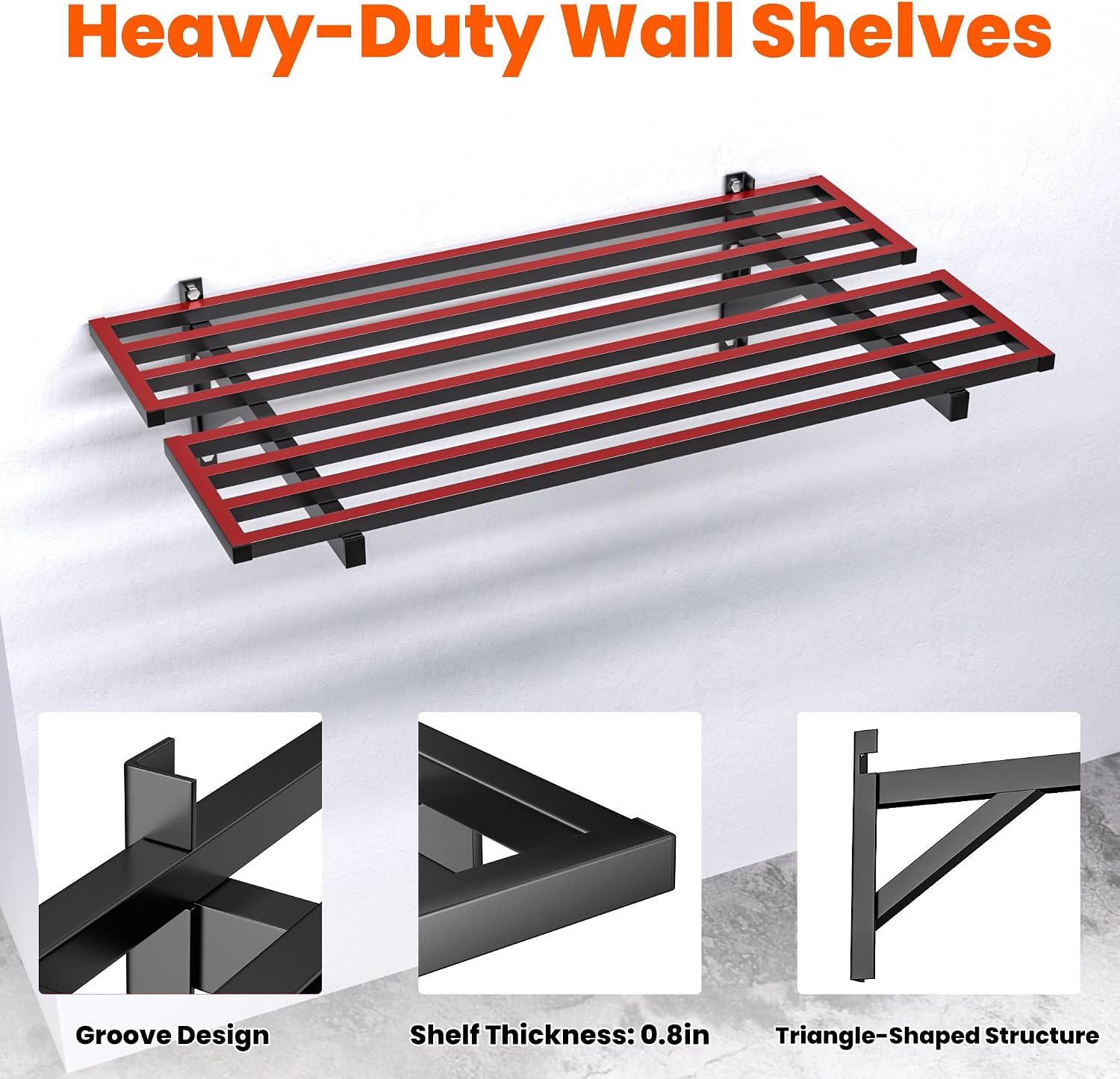 Ultrawall Heavy Duty Garage Wall Shelves, 2 x 4 ft Wall Mounted Storage Shelves, Holds Up to 800Lbs, 2Pack, Black