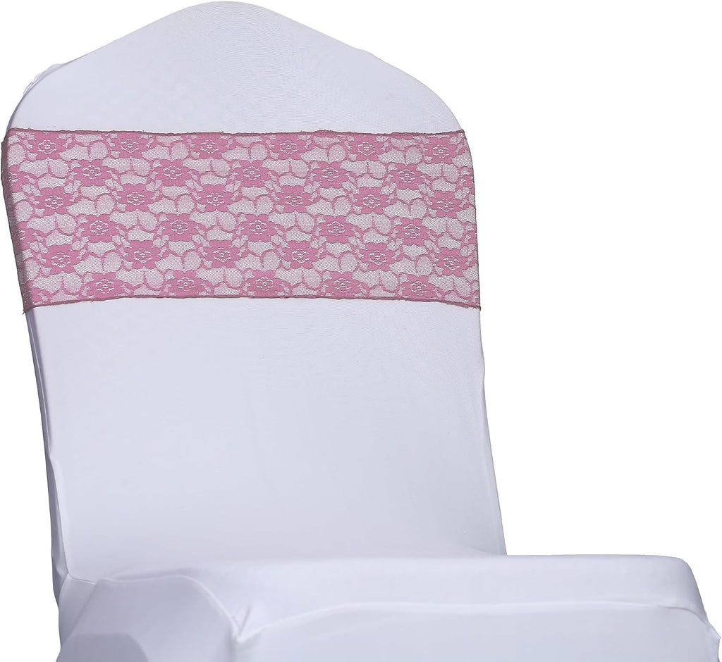 MDS® Pack of 75 Lace Chair Sashes for Weddings, Decorative Floral Lace Chair Bows Bands for Banquet, Reception, Anniversary, Bridal Shower, Birthday, Party, Ceremony & Event Décor - Dusty Pink