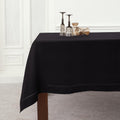 Solino Home Linen Tablecloth 60 x 120 Inch - Classic Hemstitch 100% Pure Linen Black Table Cloth for Rectangle Tables - Machine Washable Tablecloth for Summer