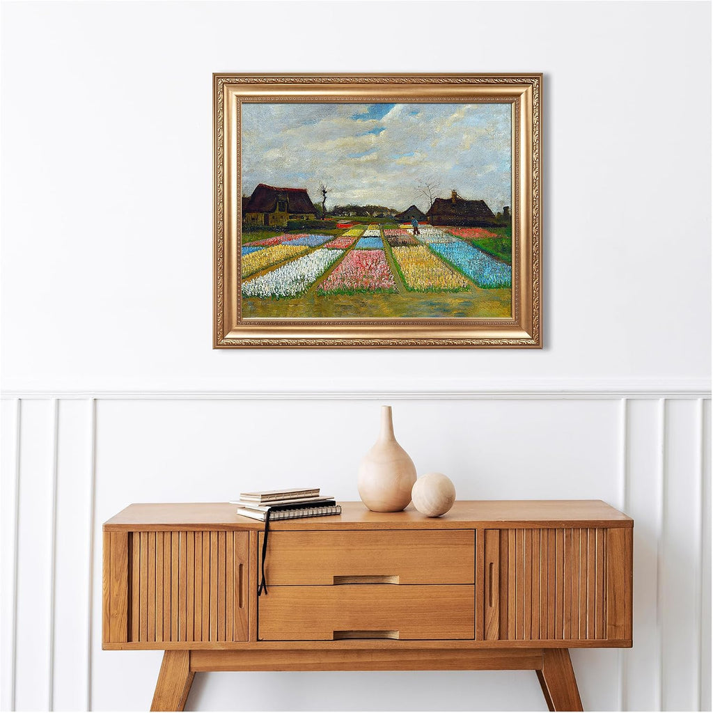 Bulb Fields by Vincent Van Gogh Framed Size:30x36 inches,Image Size:24x30 inches,Golden Frame The World Classic Art Reproductions,Wall Art for Home Decor