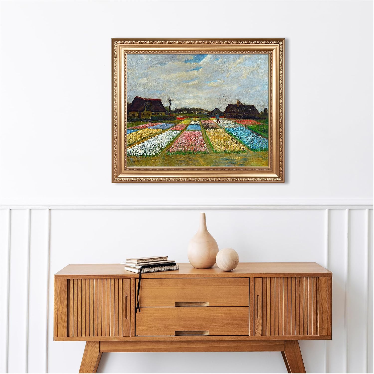 Bulb Fields by Vincent Van Gogh Framed Size:30x36 inches,Image Size:24x30 inches,Golden Frame The World Classic Art Reproductions,Wall Art for Home Decor