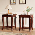 PADMA HOUSE Set of 2 Solid Wood Small End Table with Storage Shelf, Vintage Square Sofa Side Table with Splicing Tabletop and Curved Legs, 2-Tier Bedside Tables Nightstand in Cherry,19.7' Dx23.8 H