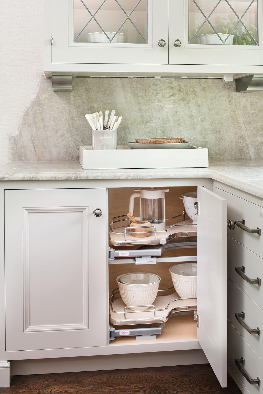 Rev-A-Shelf Maple Two-Tier Cloud Optimizer for 15' Left Opening/Blind Right Corner Cabinets