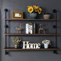 Industrial Pipe Wall Shelves Pipe Shelving with Real Wood Plank ,48 Inches Floating Shelves for Wall Farmhouse Pipe Book Shelves for Kitchen,Living Room Decor and Bar Shelving Dark Brown 3 Tier