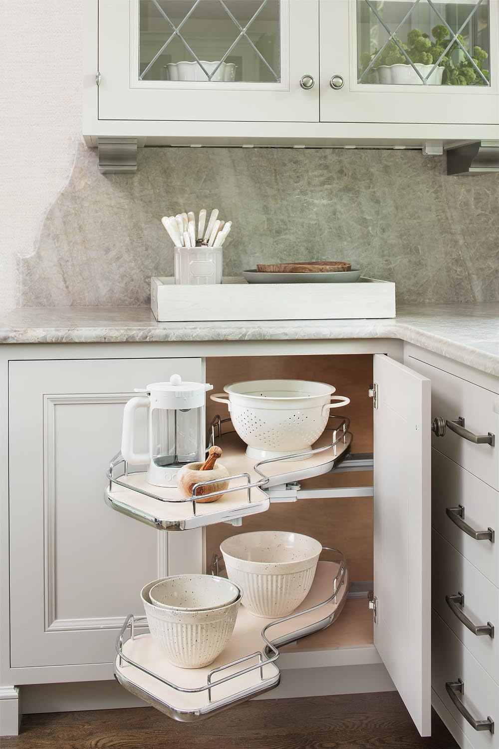 Rev-A-Shelf Maple Two-Tier Cloud Optimizer for 15' Left Opening/Blind Right Corner Cabinets