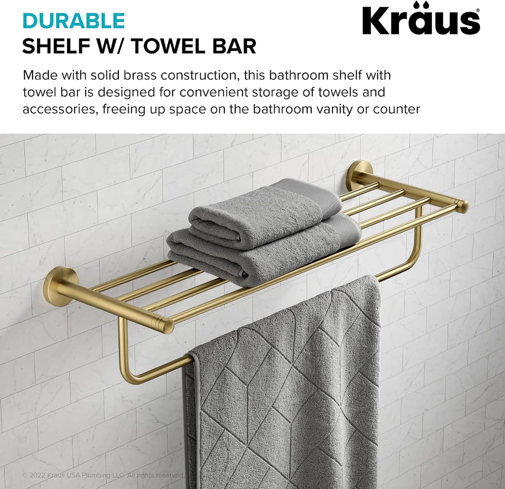 KRAUS Elie Bathroom Shelf Towel Rack with Towel Bar in Brushed Gold, KEA-18842BG