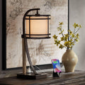 Franklin Iron Works Gentry Industrial Desk Table Lamp 22' High with USB and AC Power Outlet in Base Oil Rubbed Bronze Faux Wood Metal Cage Oatmeal Drum Shade for Cottage Core Bedroom Desk