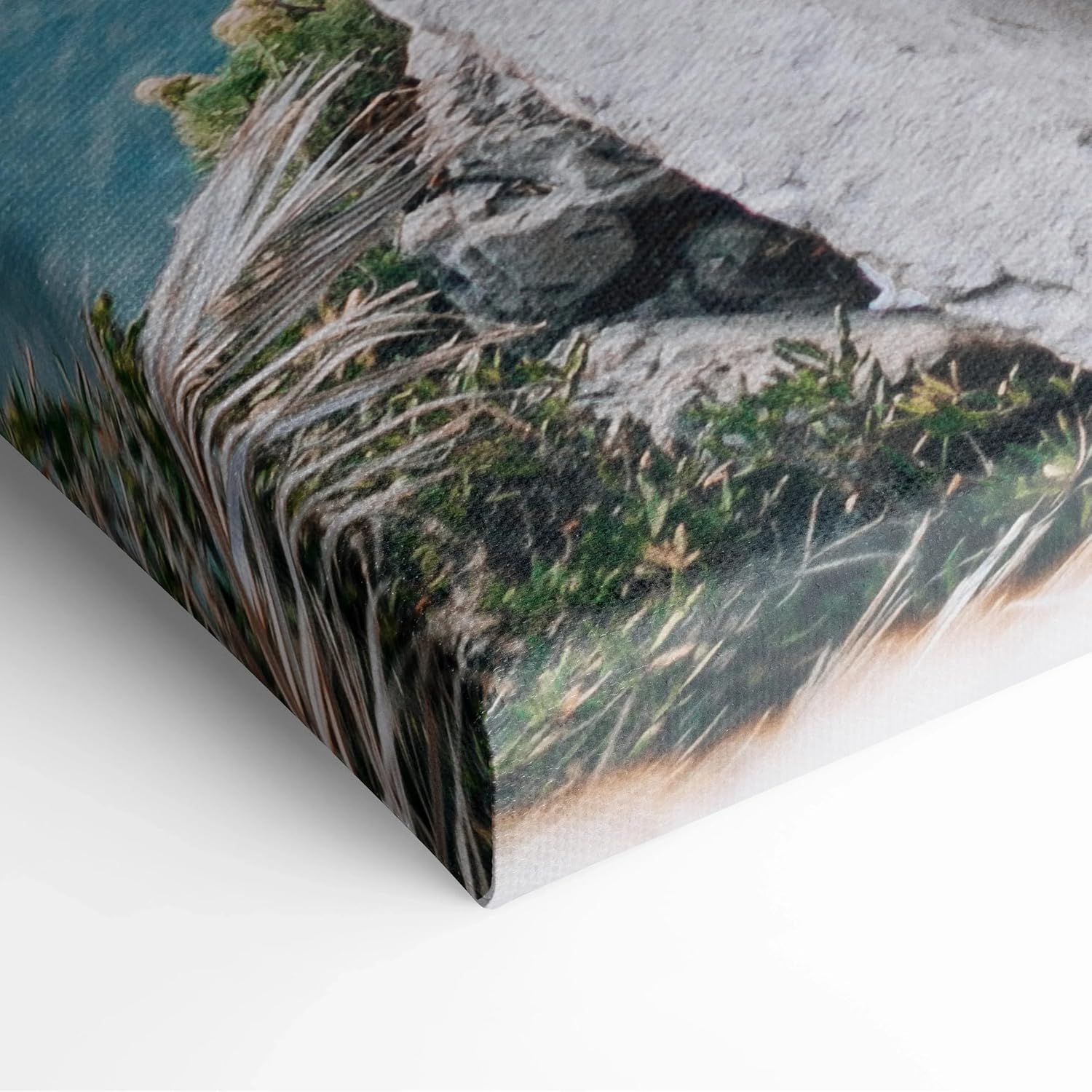 Throttle Designs. Elegant Coastal Architecture Canvas Wall Art Turquoise Calm Staircase Over Ocean Rocks-36? x 24? (Horizontal) / 1.5' - Bedroom, Living Room, Office Decor - Ready to Hang