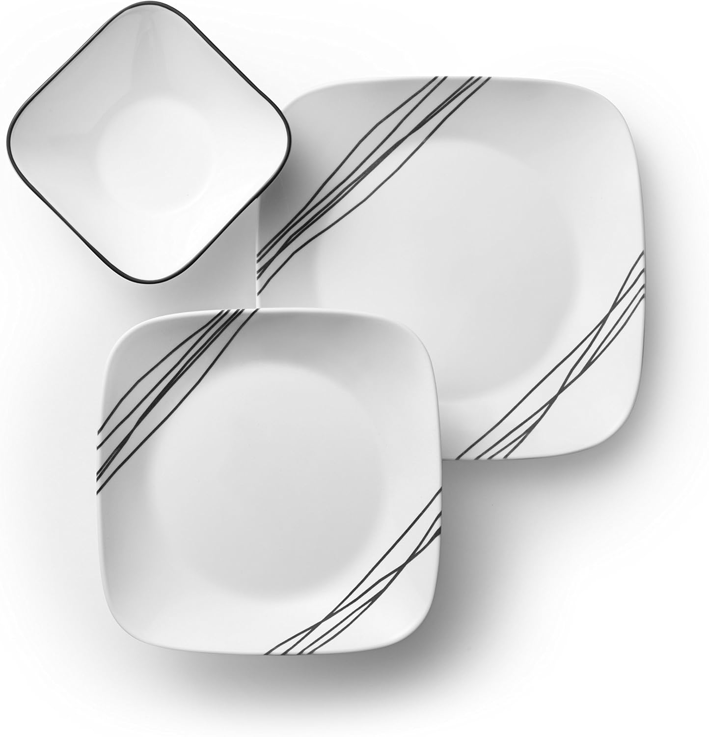 Corelle Vitrelle 18-Piece Service for 6 Dinnerware Set, Triple Layer Glass, Simple Sketch & Vitrelle 28-oz Soup/Cereal Bowls Set of 6, Winter Frost White