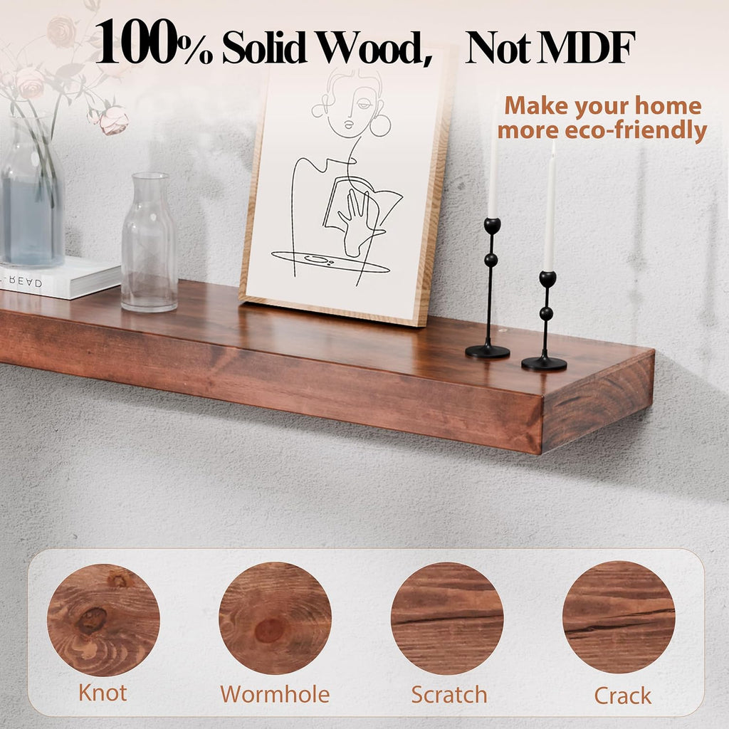 60 Inch Fireplace Mantel Shelf - 7' Deep Solid Wood Floating Mantel for Over Fireplace - 90LBS with Invisible Bracket - Handcrafted TV Decor for Livingroom & Bedroom - Walnut