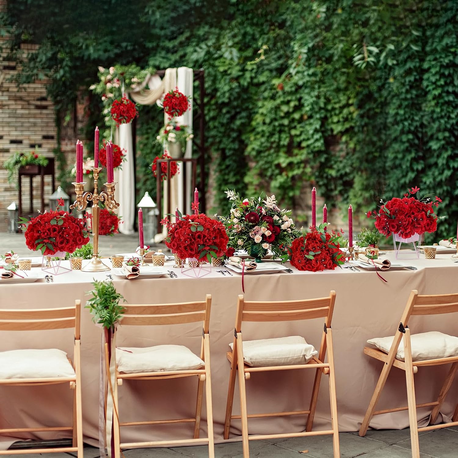 6pcs Wedding centerpieces for Tables 15.8' Red Artificial Flowers Rose Ball Arrangements Silk Flower Balls Floral for Wedding Christmas Party Table Home Decor (6, Red, 15.8'' Diam)