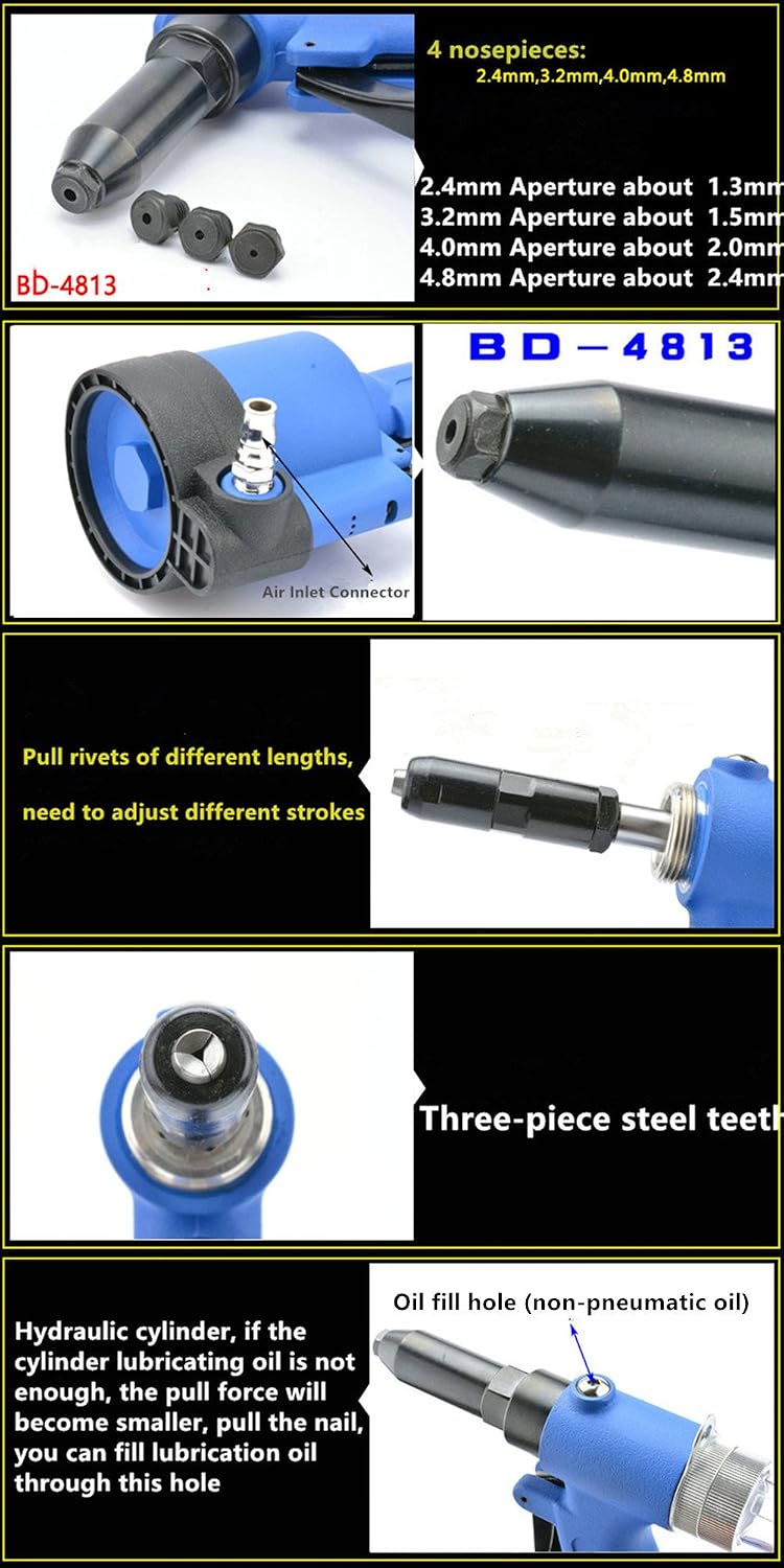 Air Rivet Gun Pneumatic Pop Hydraulic Riveter Efficient Heavy Duty Riveting Tools 90 PSI (Standard)