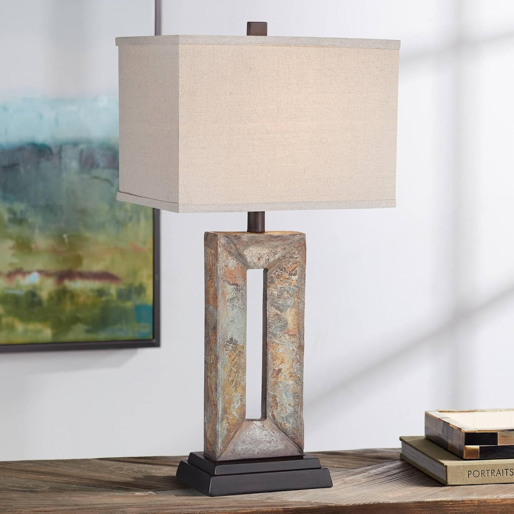 Franklin Iron Works Tahoe Small Rustic Traditional Style Table Lamp 26' High Natural Stale Rectangular Box Shade for Living Room Bedroom House Bedside Nightstand Home Office Reading (Color May Vary)