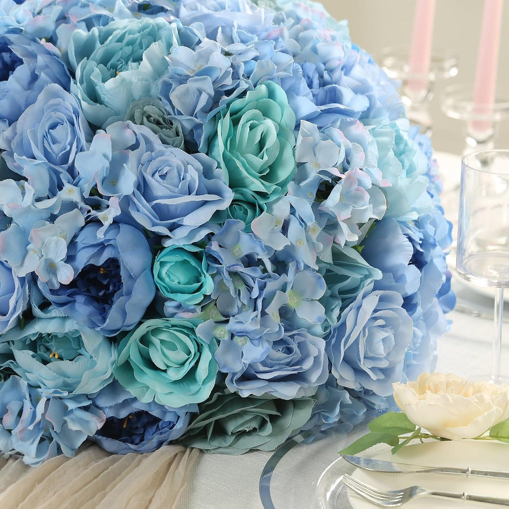 Efavormart 20 inch Blue Pre-Arranged Artificial Rose Flower Ball, Large High-Density Silk Rose Centerpiece Arrangement for Wedding Staging and Floor Vases