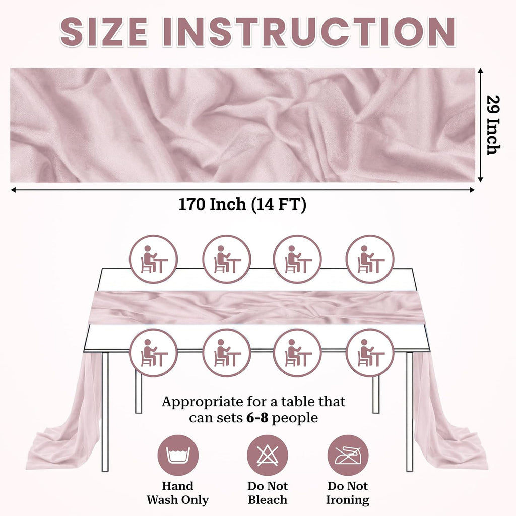 MDS® Pack of 15, 14ft Chiffon Table Runner 29 x 170 Inches, Sheer Wedding Runner Romantic Rustic Table Runner for Wedding Decoration, Birthday Party, Bridal Shower, Party Arch Décor - Blush Pink