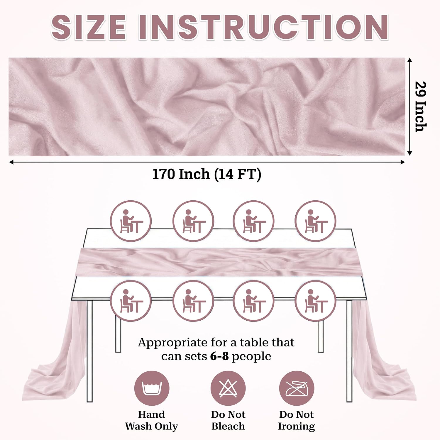 MDS® Pack of 15, 14ft Chiffon Table Runner 29 x 170 Inches, Sheer Wedding Runner Romantic Rustic Table Runner for Wedding Decoration, Birthday Party, Bridal Shower, Party Arch Décor - Blush Pink