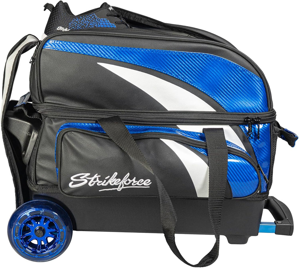 KR Strikeforce Cruiser Lux Double Bowling Ball Roller Bag with Upper Shoe Compartment and Side Accessory Pouch