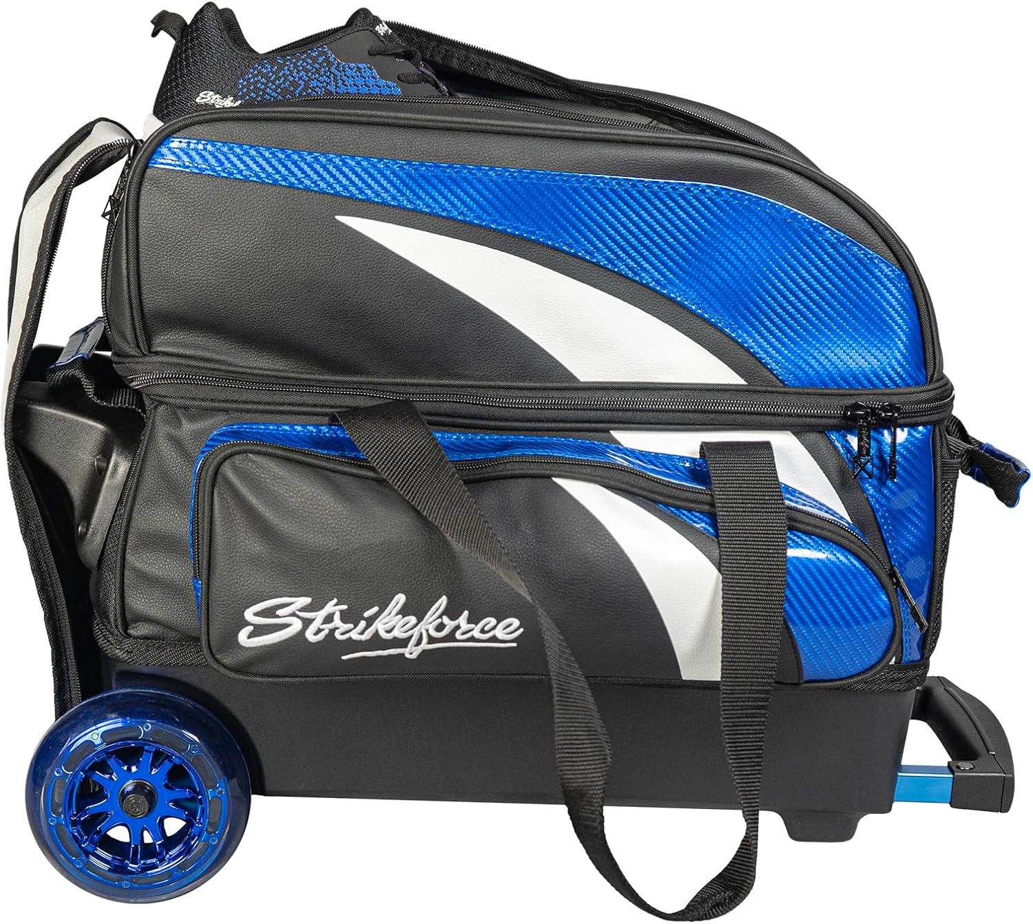 KR Strikeforce Cruiser Lux Double Bowling Ball Roller Bag with Upper Shoe Compartment and Side Accessory Pouch